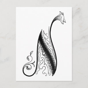 Vintage Monogram N in Black and White Postcard