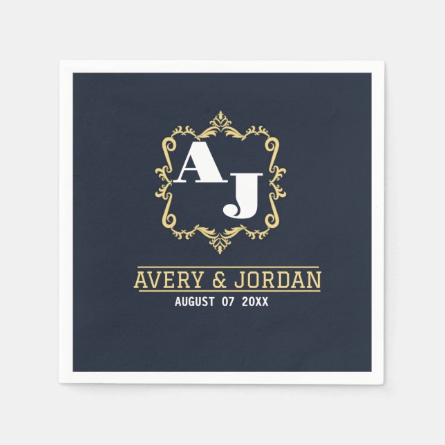 Vintage monogram name initials bride and groom napkin (Front)