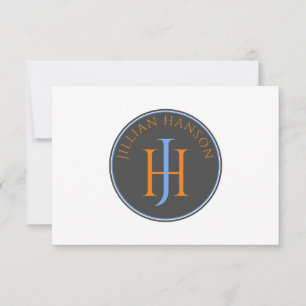 Vintage Monogram Name Logo Orange Blue Card