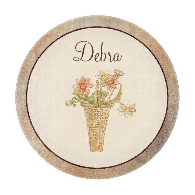 Vintage Monogram Pink and Yellow Flowers Cutting Board (Front)