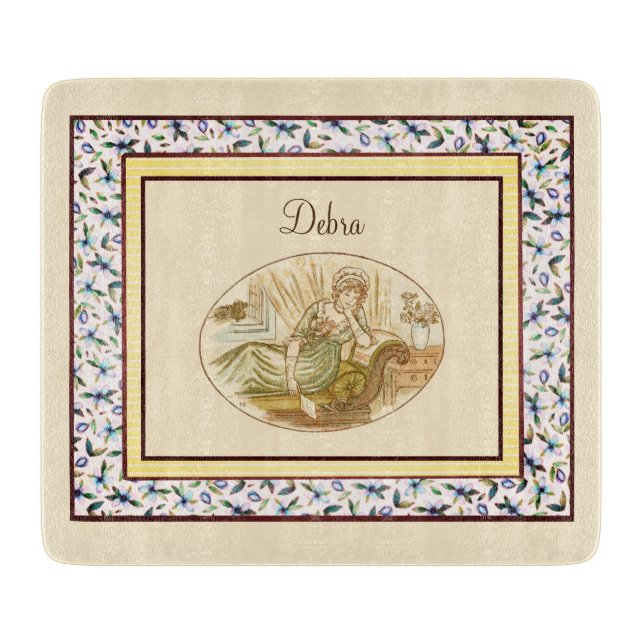 Vintage Monogram Pink and Yellow Girly Cutting Board (Front)