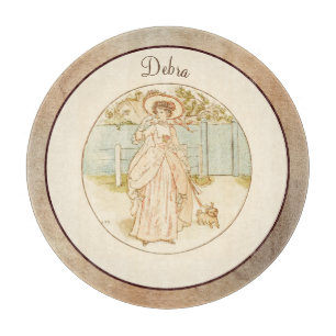 Vintage Monogram Pink and Yellow Girly Cutting Board