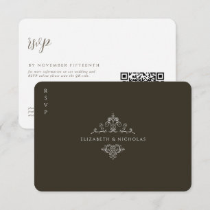 Vintage Monogram QR Code Wedding RSVP Card