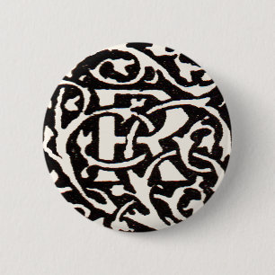 Vintage Monogram R Art Nouveau  2 Inch Round Button