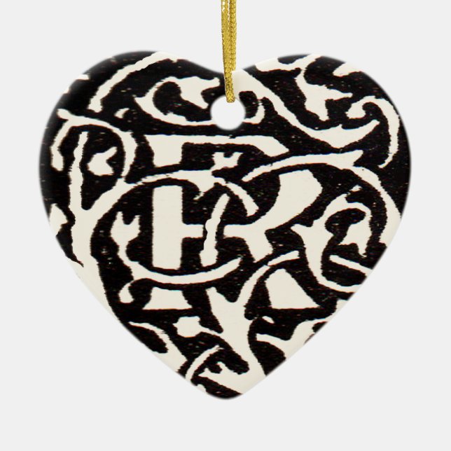 Vintage Monogram R Art Nouveau  Ceramic Ornament (Front)