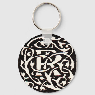 Vintage Monogram R Art Nouveau Letter Keychain