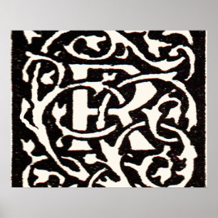 Vintage Monogram R Art Nouveau Letter Poster