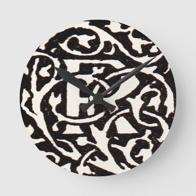 Vintage Monogram R Art Nouveau  Round Clock (Front)