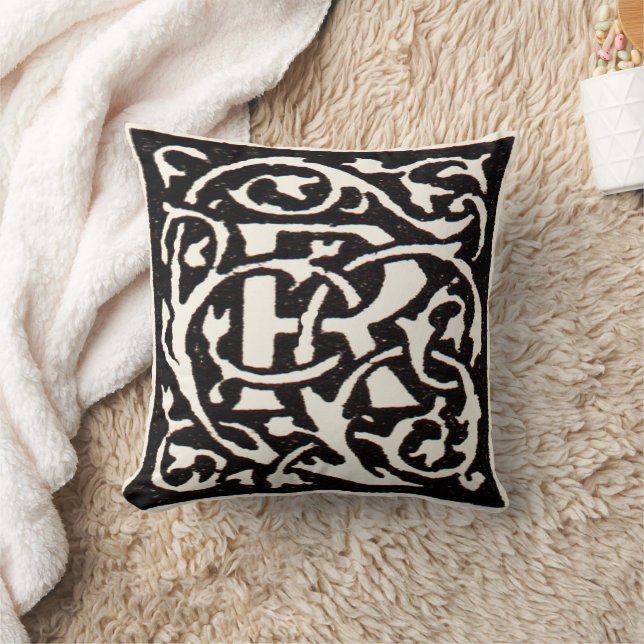 Vintage Monogram R Art Nouveau  Throw Pillow (Blanket)