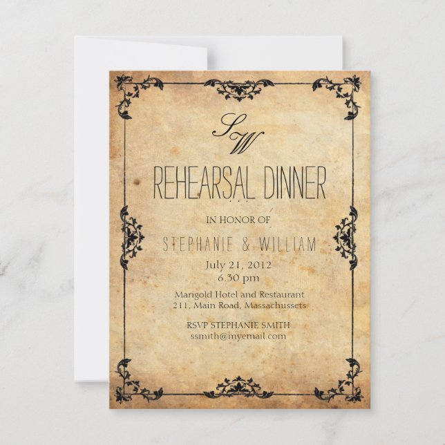 Vintage Monogram Rehearsal Dinner Invitation Card (Front)