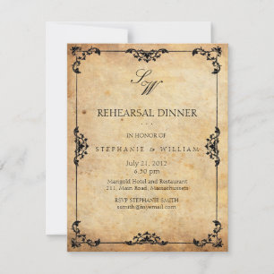 Vintage Monogram Rehearsal Dinner Invitation Card