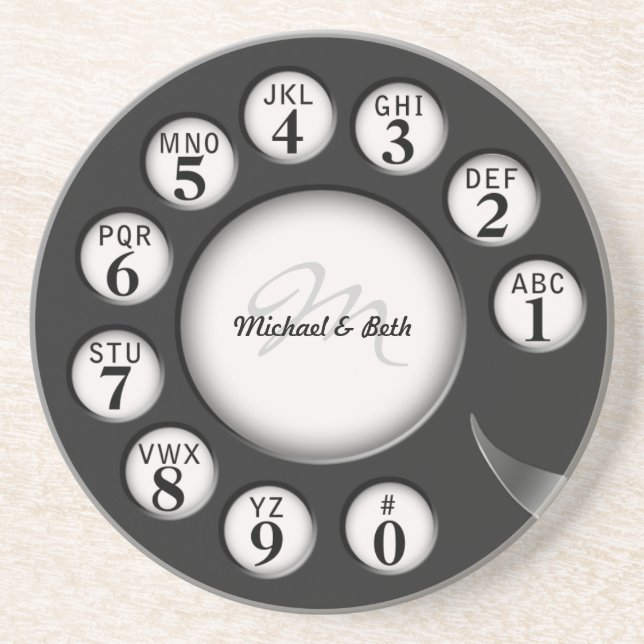 Vintage Monogram  Rotary Phone Dial Coaster (Front)