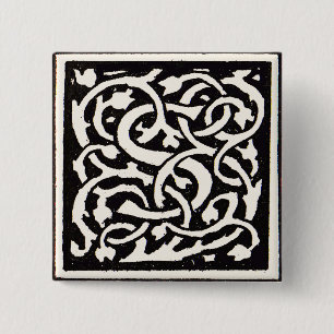Vintage Monogram S Art Nouveau Letter 2 Inch Square Button