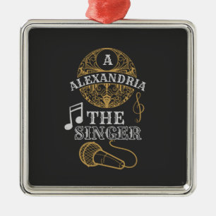 Vintage Monogram singer funny music microphone Metal Ornament