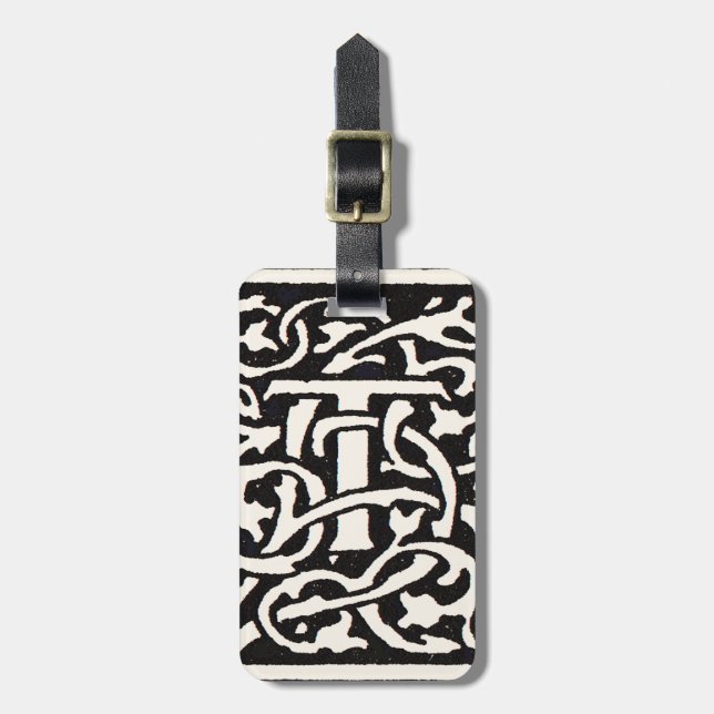 Vintage Monogram T Art Nouveau Letter Luggage Tag (Front Vertical)