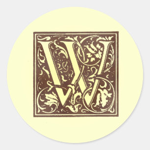 Vintage Monogram W Classic Round Sticker