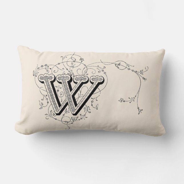 Vintage Monogram 'W' Lumbar Pillow (Front)