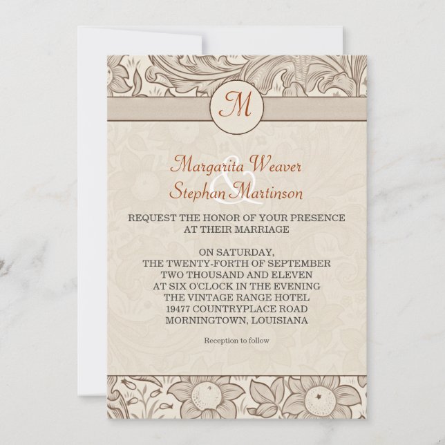 vintage monogram wedding invitations (Front)