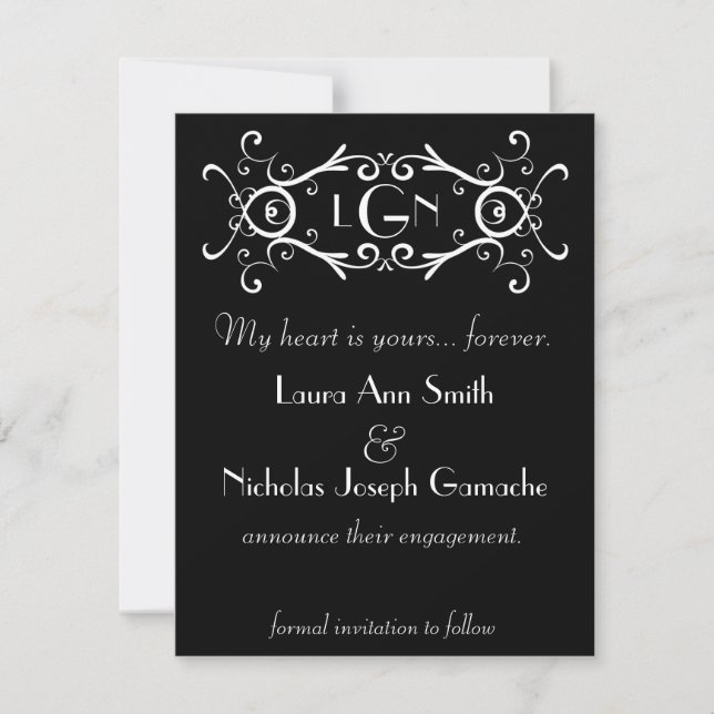 Vintage Monogramme noir et blanc Invitation (Devant)