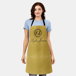 Vintage Monogrammed Chic Gold and Black Apron