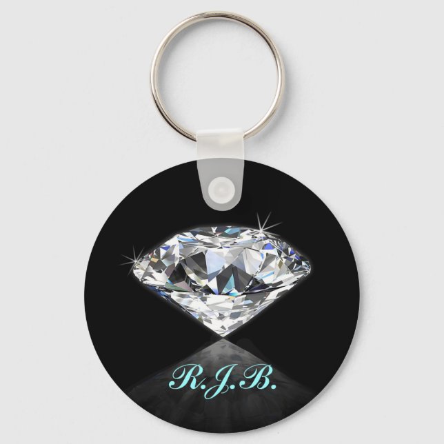 Vintage Monogrammed  Cool Solitaire Diamond Black Keychain (Front)