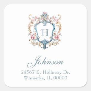 Vintage Monogrammed Floral Crest Return Address Square Sticker