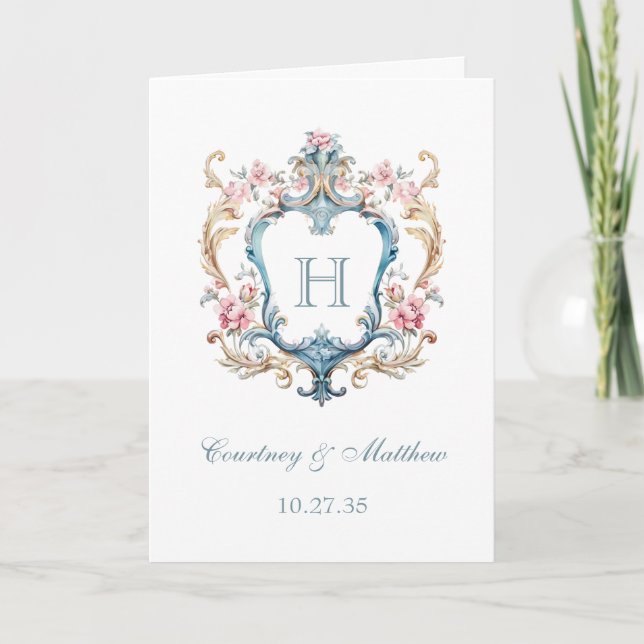 Vintage Monogrammed Floral Crest Wedding Program (Front)