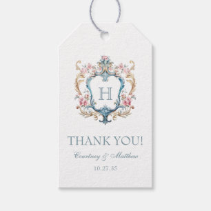 Vintage Monogrammed Floral Crest Wedding Thank You Gift Tags