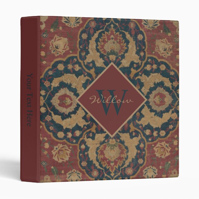 Vintage Monogrammed Oriental Persian Red Pattern Binder (Front/Spine)