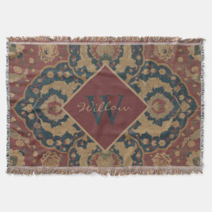 Vintage Monogrammed Oriental Persian Red Pattern Throw Blanket