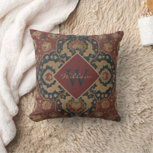 Vintage Monogrammed Oriental Persian Red Pattern Throw Pillow