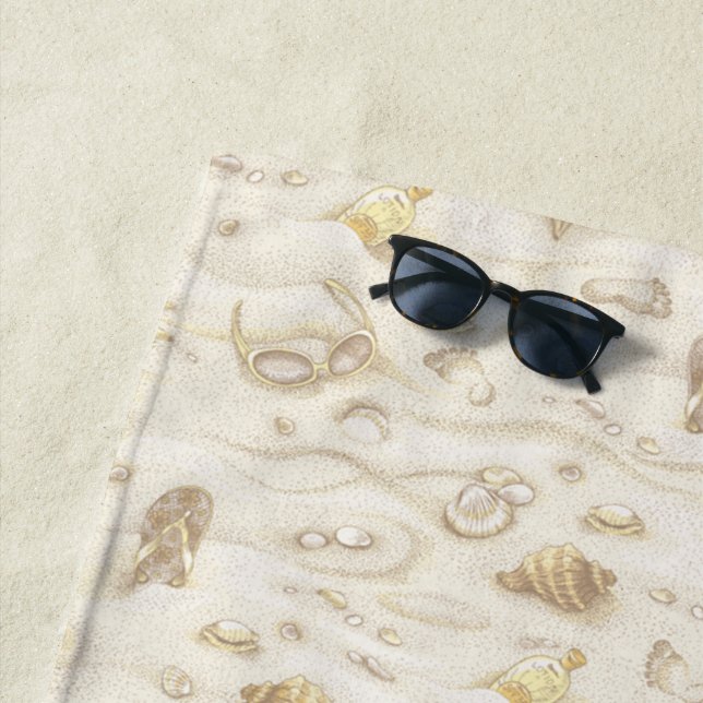 Vintage Monogrammed shells, starfish, foot prints Beach Towel (In Situ)