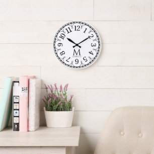 Vintage Monogrammed White Large Clock