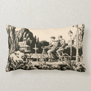 Vintage Monotone Tandem Bicycle Man Woman Nature Lumbar Pillow