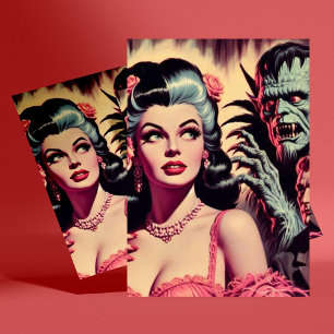 Vintage Monster Horror Girl  Postcard