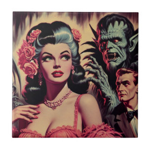 Vintage Monster Horror Girl Tile