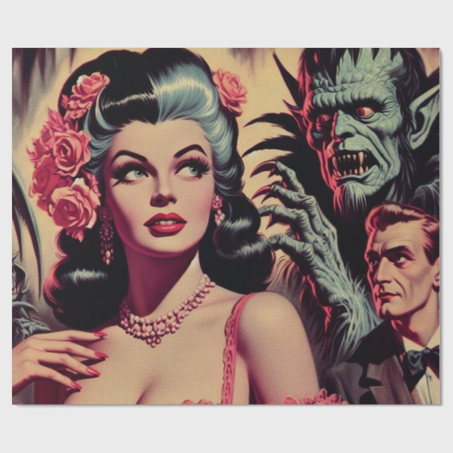 Vintage Monster Horror Girl  Wrapping Paper (Flat)