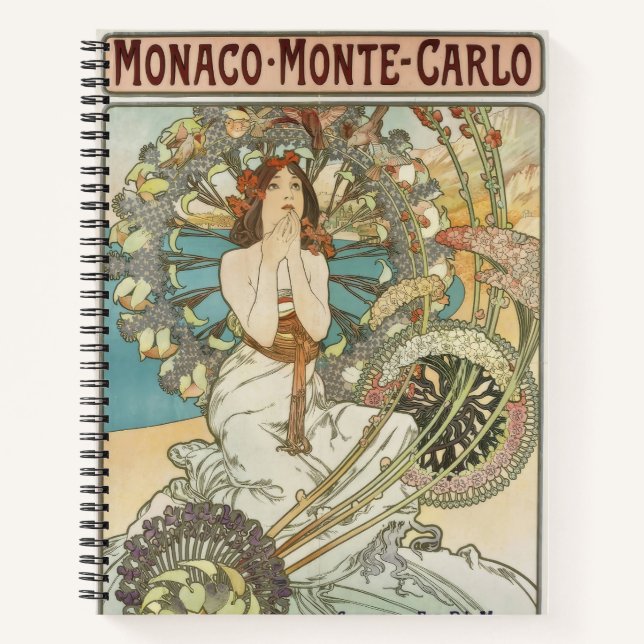 Vintage Mont-Carlo Poster by Alphonse Mucha  Notebook (Front)