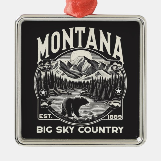 Vintage Montana Big Sky Country Metal Ornament (Front)