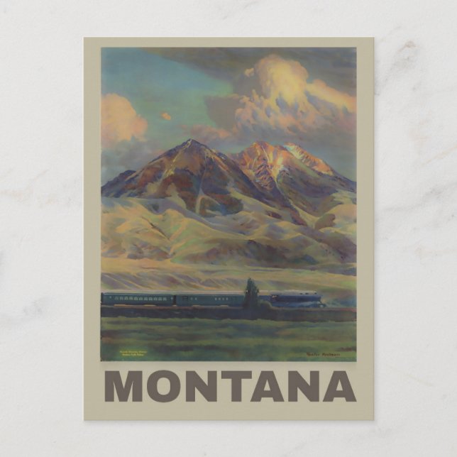 Vintage Montana Mountains Train Travel Postcard (Front)