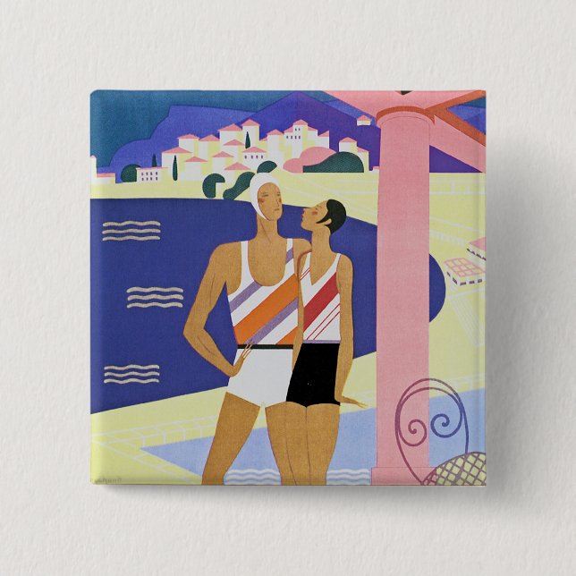 Vintage Monte Carlo Beach 2 Inch Square Button (Front)
