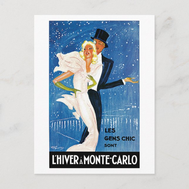 Vintage Monte Carlo Winter Travel Ad Postcard (Front)
