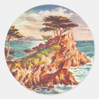 Vintage Monterey Coastline Californian Tourism USA Classic Round Sticker
