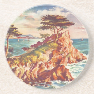 Vintage Monterey Coastline Californian Tourism USA Coaster