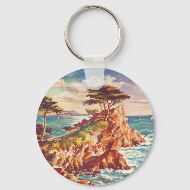 Vintage Monterey Coastline Californian Tourism USA Keychain (Front)