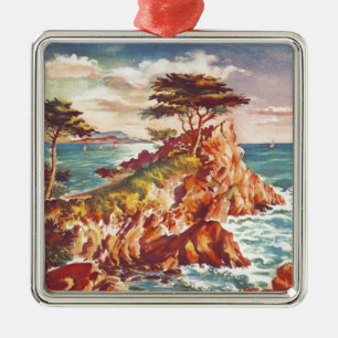 Vintage Monterey Coastline Californian Tourism USA Metal Ornament
