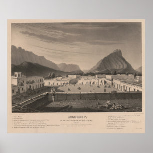 Vintage Monterrey Mexico Pictorial Illustration Poster