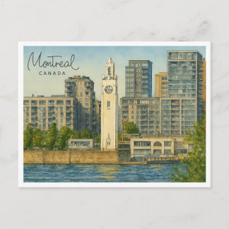 Vintage Montreal Skyline | Canada Watercolor Holiday Postcard