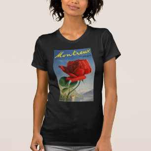 Vintage Montreux Red Rose Switzerland Geneva Lake T-Shirt