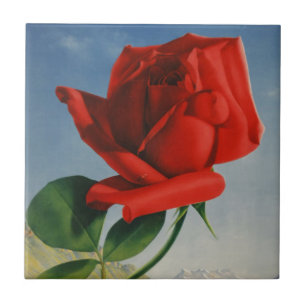 Vintage Montreux Red Rose Switzerland Geneva Lake Tile